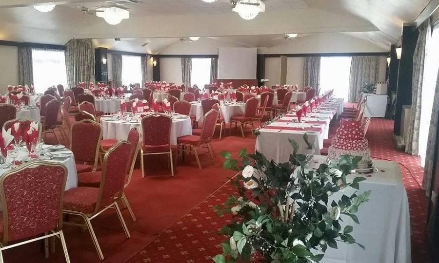 Ballroom made up for a wedding at the Wessex Hotel in Street, Somerset